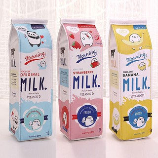 Túi dây kéo đựng bút hình hộp sữa chất liệu da PU