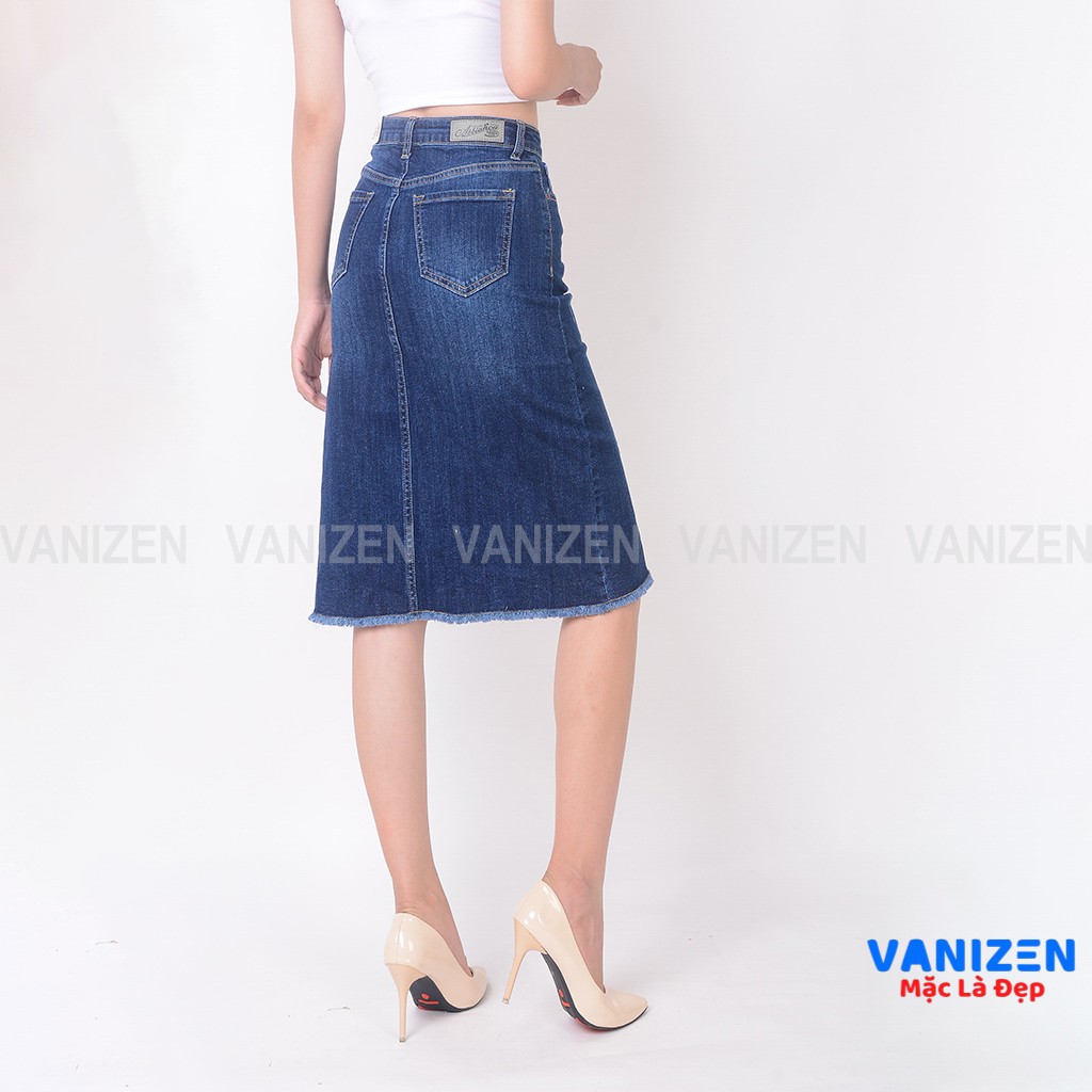 Chân váy jean nữ đẹp lưng cao dáng dài xước nhẹ hàng hiệu cao cấp mã 469 VANIZEN | BigBuy360 - bigbuy360.vn