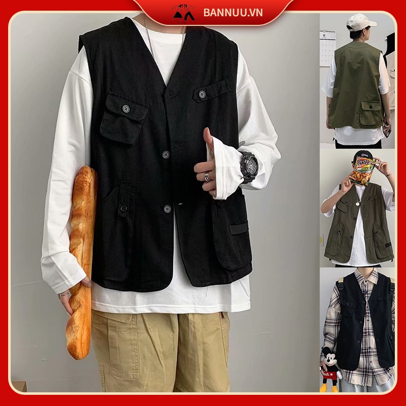 áo vest thời trang unisex áo gile bông áo vest nữ from rộng trẻ tuổi tank tóp nam phong cách Hàn Quốc xe tăng chất đũi cao cấp