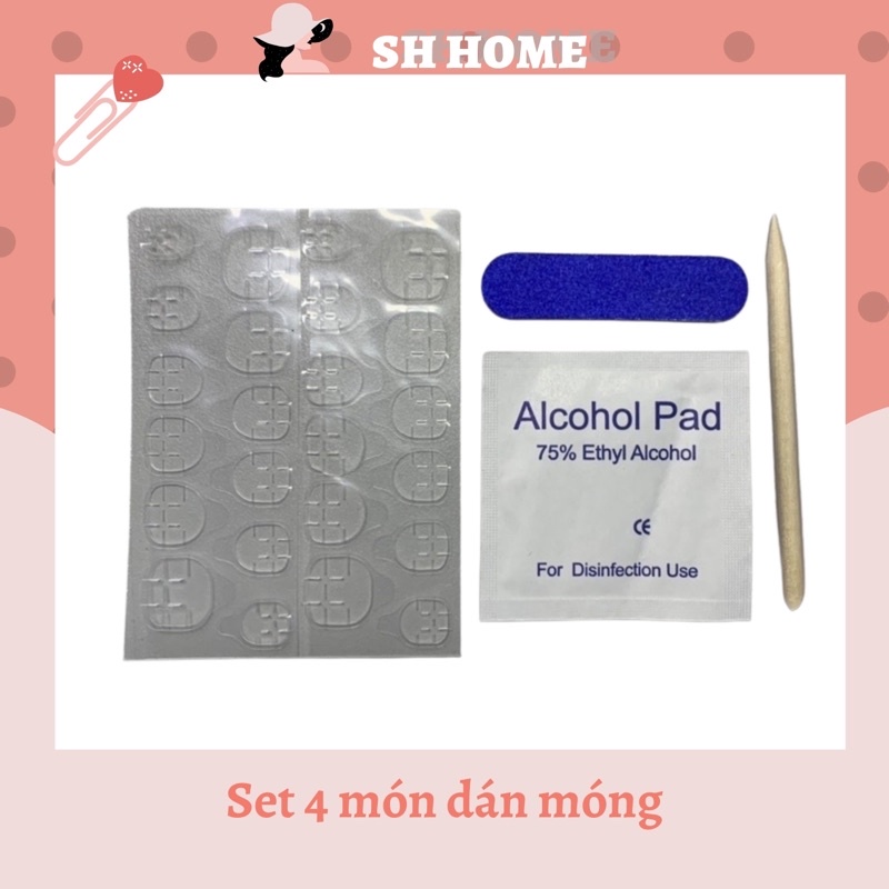 Set 24 dán móng + dũa + miếng lau + cây tháo móng🔥