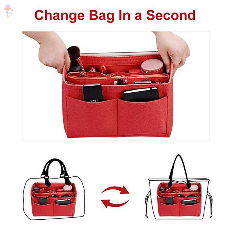 LL Felt Purse Insert Organizer Portable Cosmetic Bag Fit for Handbag Tote Various Bag @VN