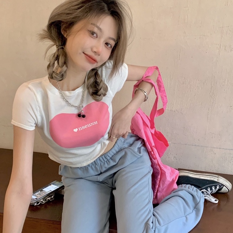 Áo thun ZHELIHANGFEI dáng ôm tay ngắn hở rốn quyến rũ thời trang dành cho nữ