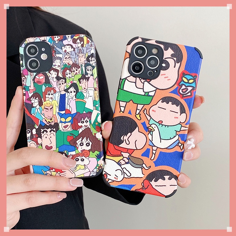Ốp Điện Thoại Da Họa Tiết Crayon Shin-chan Cho iPhone 7 8 Plus X XS 11 XR 12 13 Pro Max
