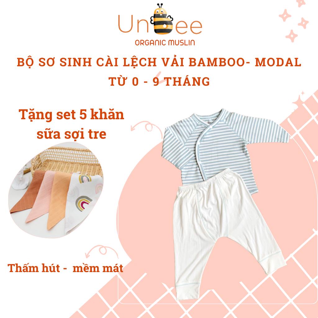 Bộ Sơ Sinh Dài Tay Cài Lệch Unbee Chất Liệu Bambo Mềm Mát Kháng Khuẩn Cho Bé Từ 3-11KG