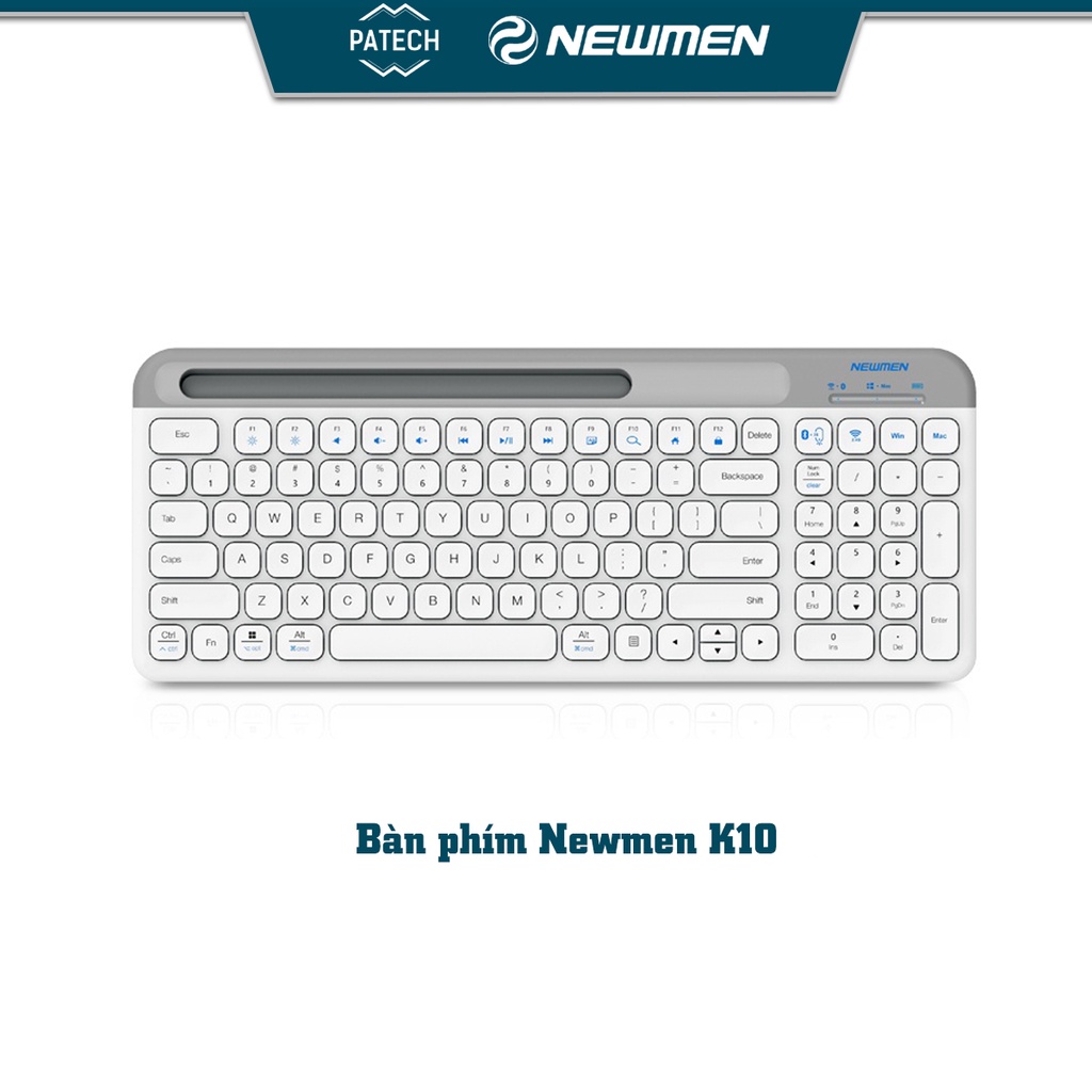 Bàn phím văn phòng không dây Newmen K10 - Bluetooth/2.4Ghz dùng cho Ipad/Macbook/PC - Hàng chính hãng