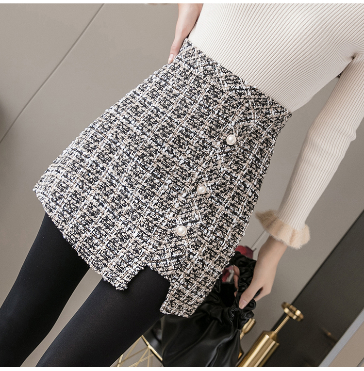 SUXI Chân váy ngắn dáng chữ A lưng cao kẻ sọc thời trang thu đông cho nữ