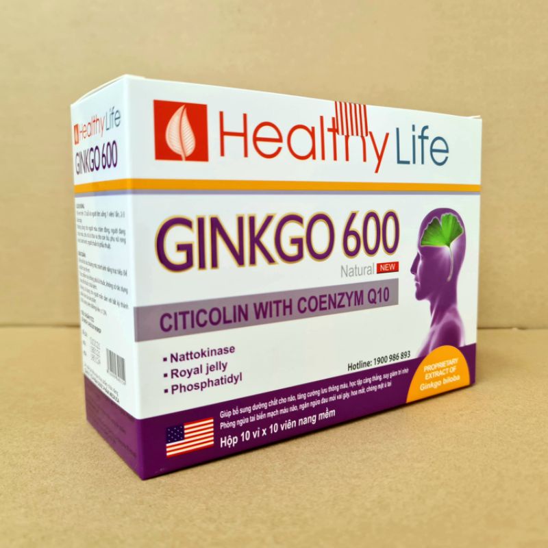 Ginkgo 600 Giúp hoạt huyết dưỡng não, bền thành mạch hộp 100 viên