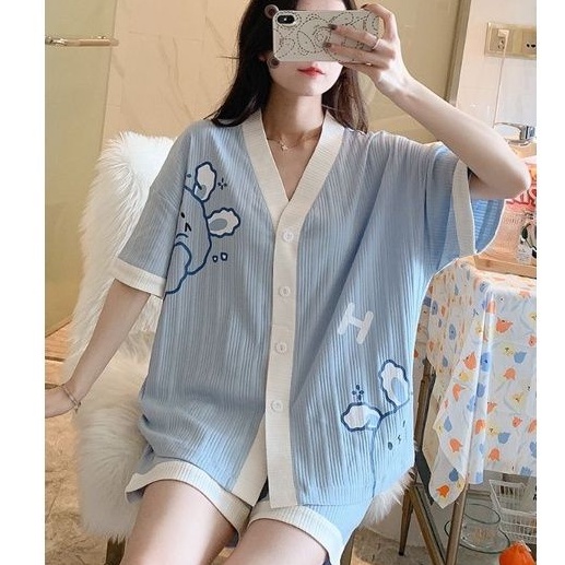 Đồ ngủ PYJAMA, cổ YUKATA phong cách Nhật Bản 🍓SALE 50% - Chất liệu cotton thoáng mát và mềm mại