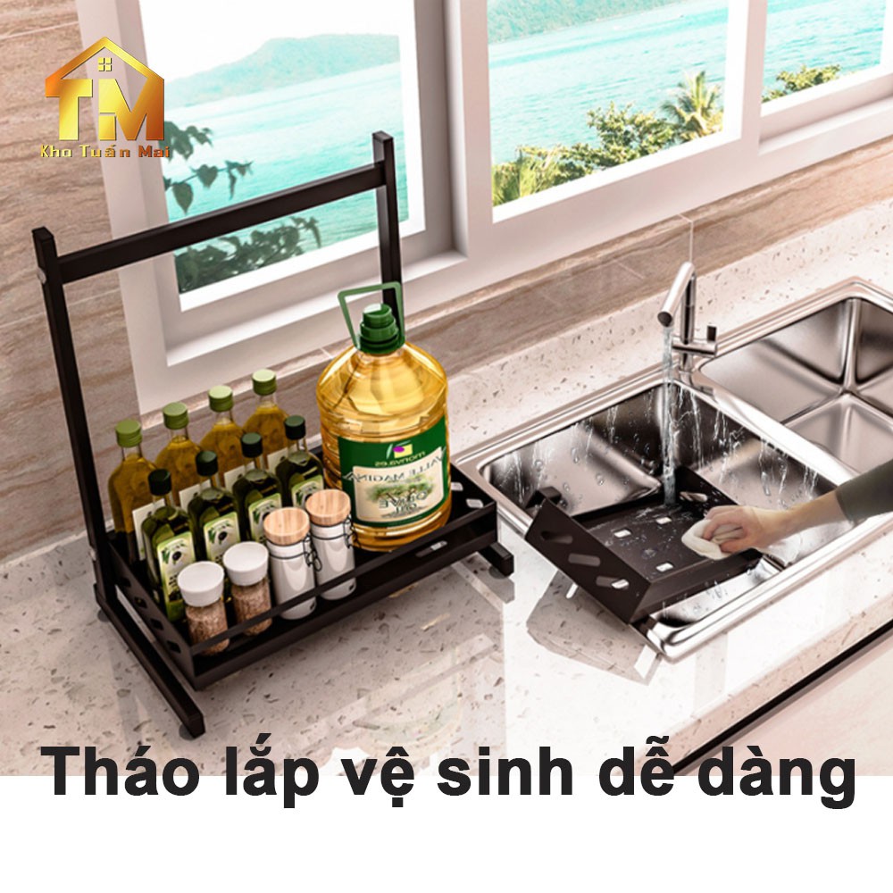 Kệ Đựng Gia Vị SALE Nhà Bếp INOX Sơn Tĩnh Điện Chống Rỉ nhập khẩu Cao Cấp 2 3 Tầng - Kệ hũ gia vị để bát đũa dao thớt