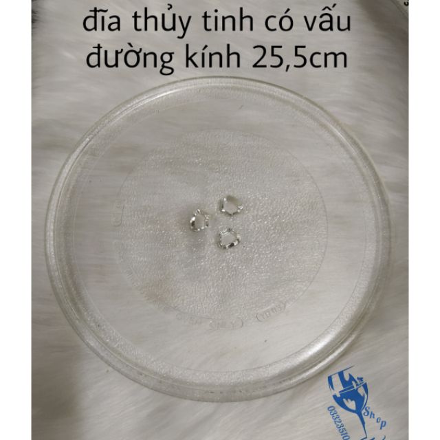 Đĩa thủy tinh chịu nhiệt trong lò vi sóng có mấu đường kính 25,5cm