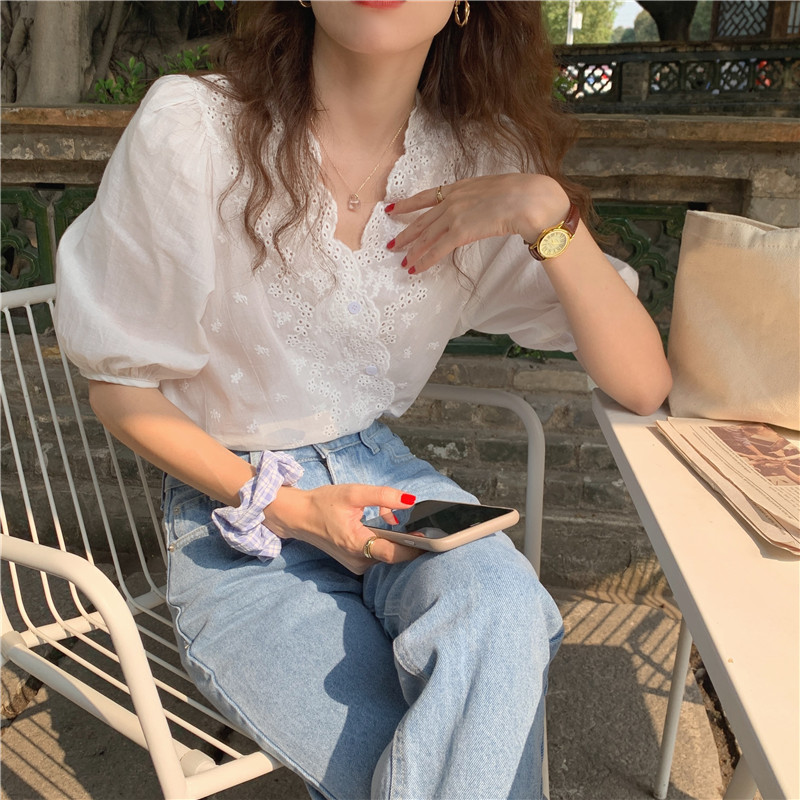 Áo Sơ Mi Ren Thêu Hoa Phong Cách Hàn Quốc Thời Trang Cho Nữ 42759