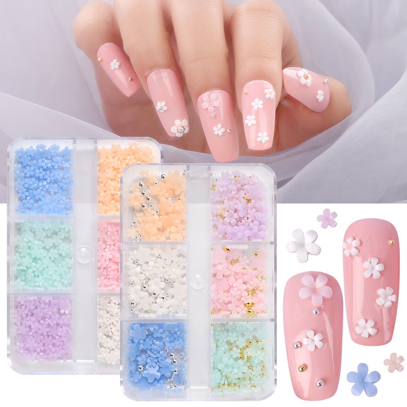 Hộp 6 Ngăn Hình Hoa 3D Dán Móng Tay Nghệ Thuật