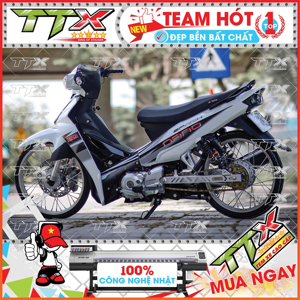 Tem xe sirius trắng đen nano spack , Tem dán xe sirius nano đen trắng siêu đẹp , Shop Team sirius trắng đen (S052/00)