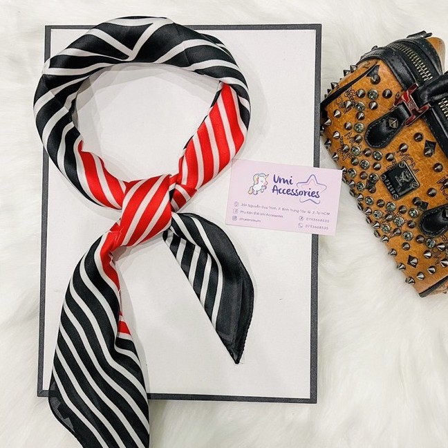 Khăn Bandana Khăn Lụa Vuông Sọc Nhiều Màu Xinh Xắn Hot Hit UMI k36