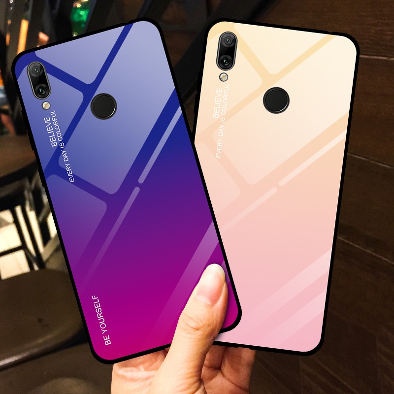 Ốp điện thoại tráng kính cường lực màu gradient dành cho Huwei Y7 Pro 2019 Y5 Y6 Prime 2018 Honor 8X