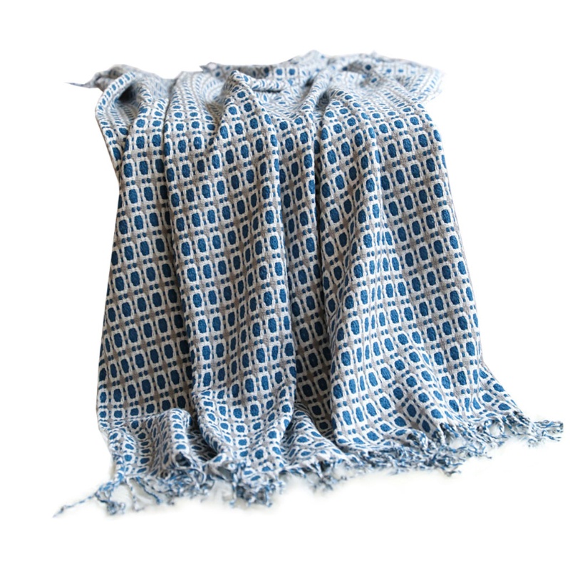 Chăn Dệt Kim Phối Tua Rua Họa Tiết Kẻ Sọc Phong Cách Bắc Âu Độc Đáo