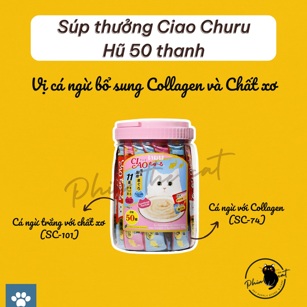 Súp thưởng Ciao Churu Thái Lan cho mèo siêu ngon - Hũ 50 thanh - Hàng công ty | phinthecat
