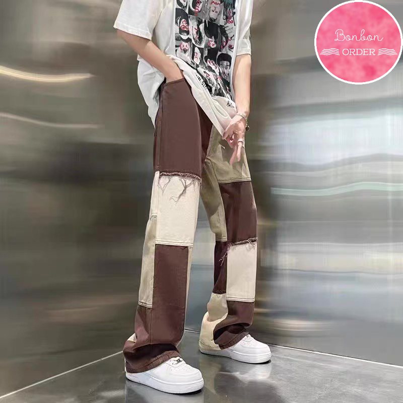 QUẦN JEAN ULZZANG ỐNG RỘNG PHỐI MÀU -