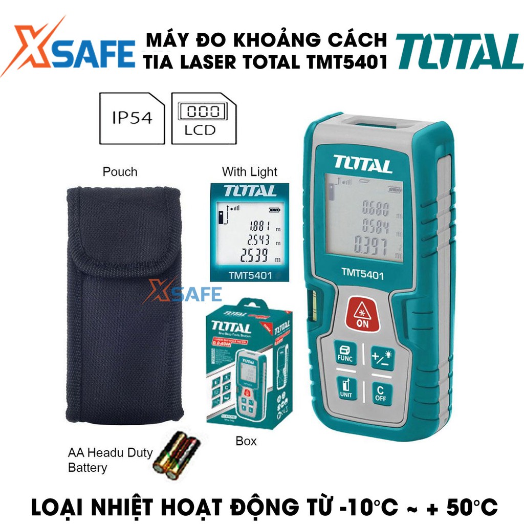 Máy đo khoảng cách tia Laser TOTAL TMT5401 Thiết bị đo khoảng cách tia Laser cầm tay phạm vi 0.2-40m - Chính hãng