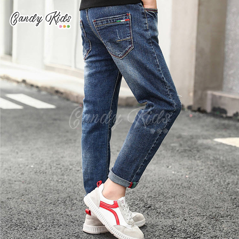Quần Jeans Lưng Thun Thời Trang Cho Bé Trai 4-14 Tuổi