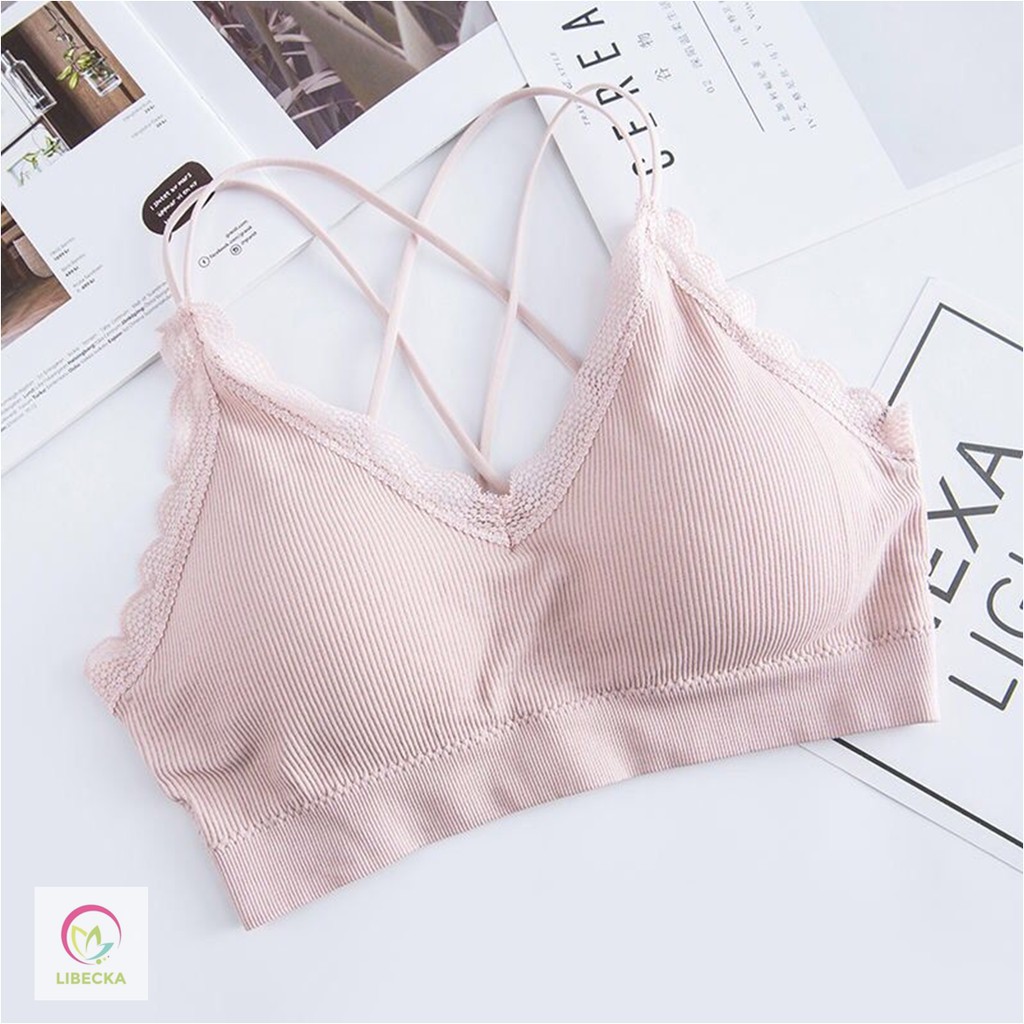 Áo bra nữ áobra len gân tăm đẹp 4 dây chéo lưng mút mỏng nâng ngực giá rẻ Sexy gợi cảm LIBECKA AL08