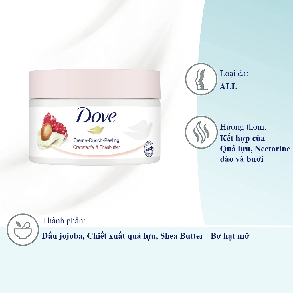 Kem tắm kết hợp tẩy tế bào chết Dove Crème-Dusch-Peeling, 225ml