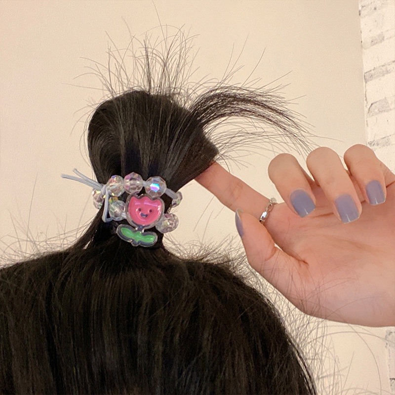 Dây Buộc Tóc Co Giãn Đính Hạt Hình Hoa Lá Và Vịt Dễ Thương