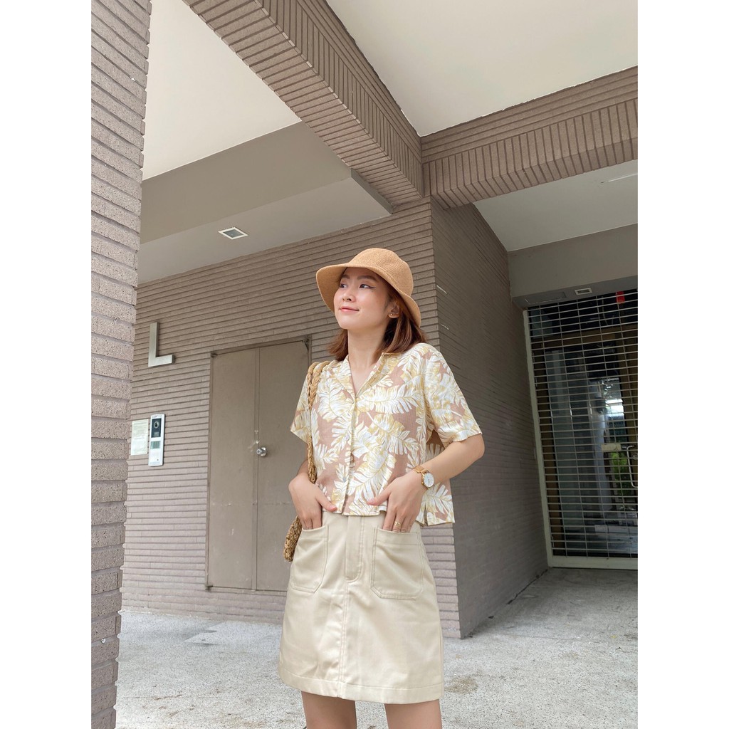 Áo sơ mi cổ Pijama và quần váy 2 túi trước (S/M/L)