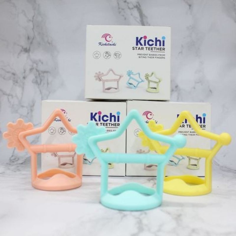 Gặm Nướu Cho Bé Kichi Hình Ngôi Sao,Chất Liệu 100% Slicone, Có Quai Cầm Chống Rơi, Cho Bé 3 Tháng Trở Lên! !