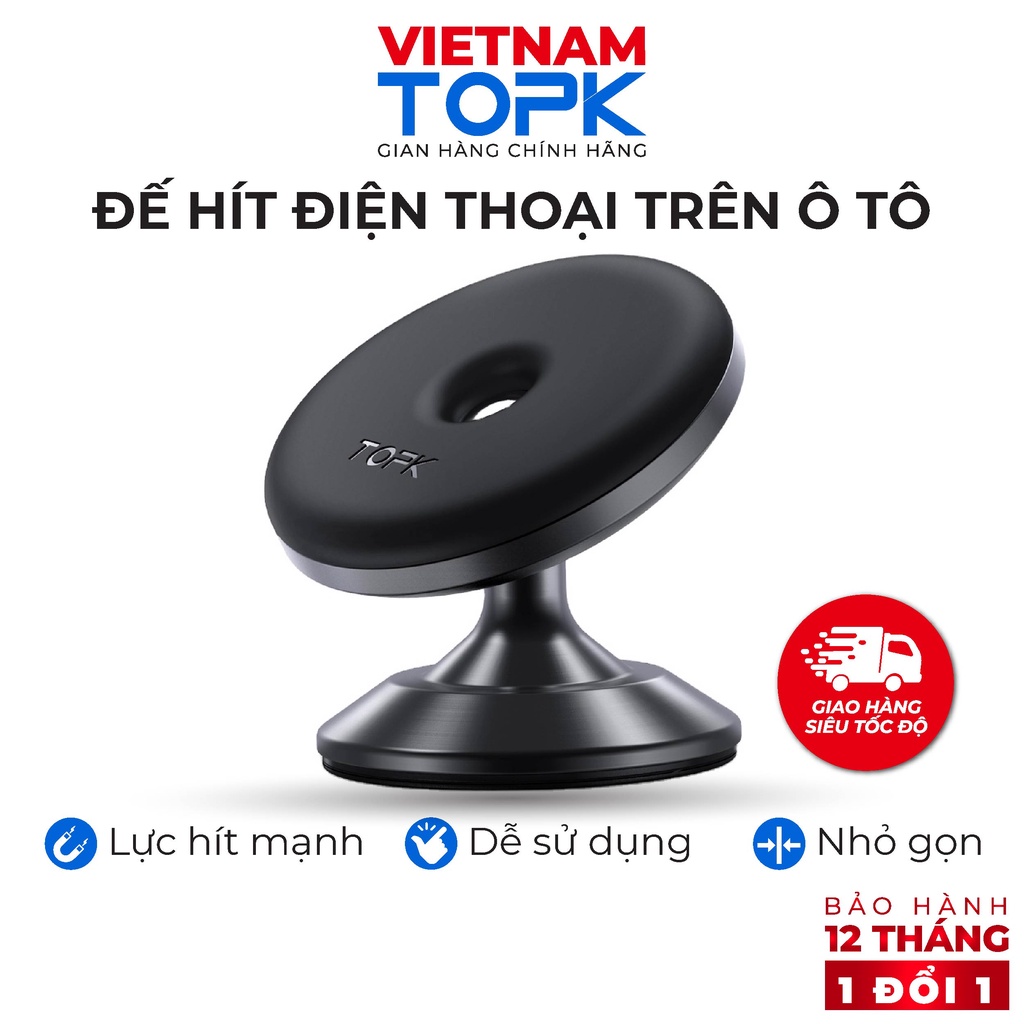 Đế hít điện thoại nam châm trên ô tô TOPK D30C - Thiết kế siêu mỏng, lực hít mạnh chống rung lắc - Hàng chính hãng