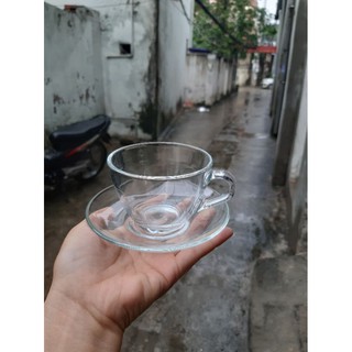 Bộ cốc + đĩa thủy tinh pha trà hoa