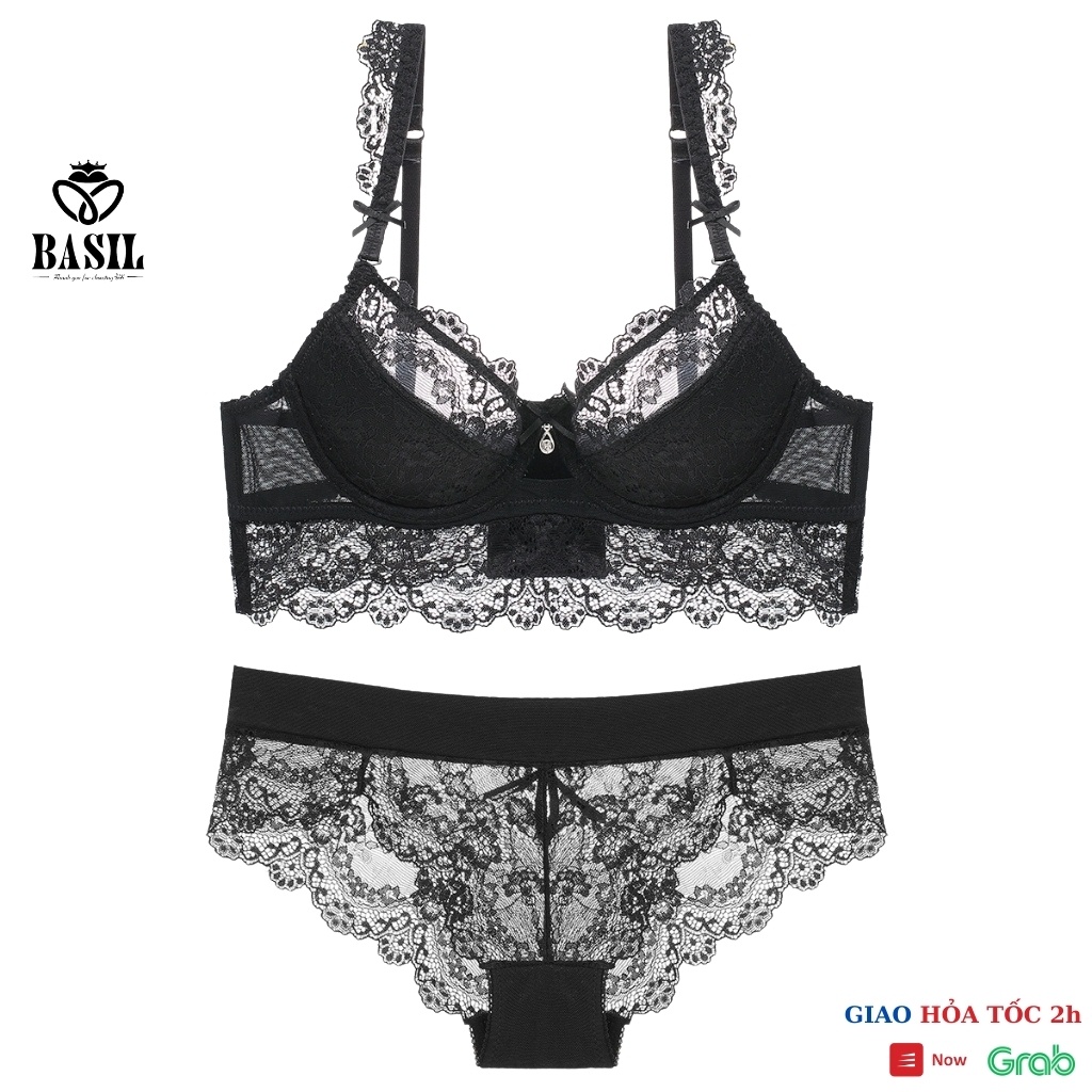 Bộ đồ lót QB05 nữ bộ áo ngực cúp mỏng có gọng viền Ren gợi cảm thoáng khí Basil