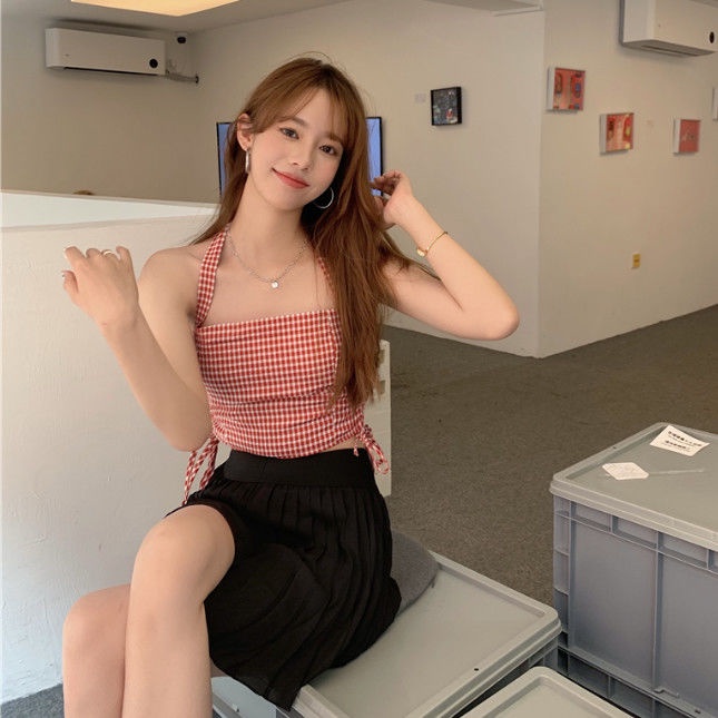 COZOK Áo Tank Top Hai Dây Rút Phong Cách Vintage