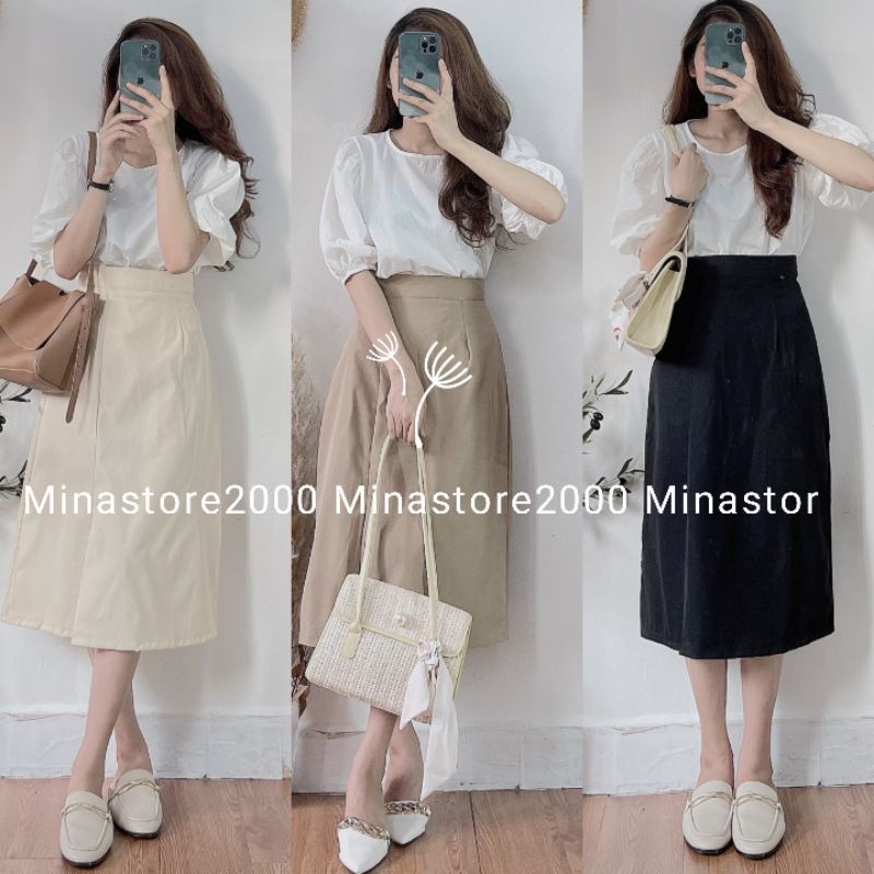 (Sẵn/Ảnh thật) Chân Váy Midi xẻ tà Ulzzang cực sang chảnh Chân váy dài Hàn Quốc