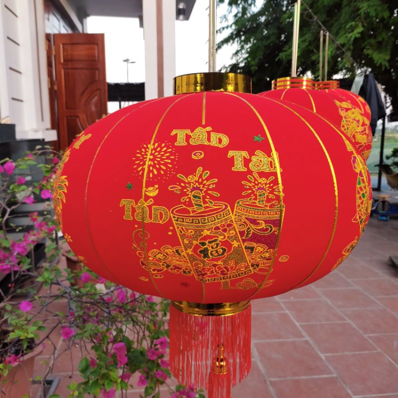 Đèn lồng 60cm treo Tết Nguyên Đán bằng vải Nhung đỏ treo Trang trí nhà cửa