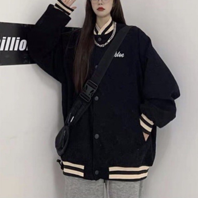 [Có video áo] Áo bomber- áo bóng chày nhung tăm màu be-màu đen phối sọc Shop Jum.closet | BigBuy360 - bigbuy360.vn