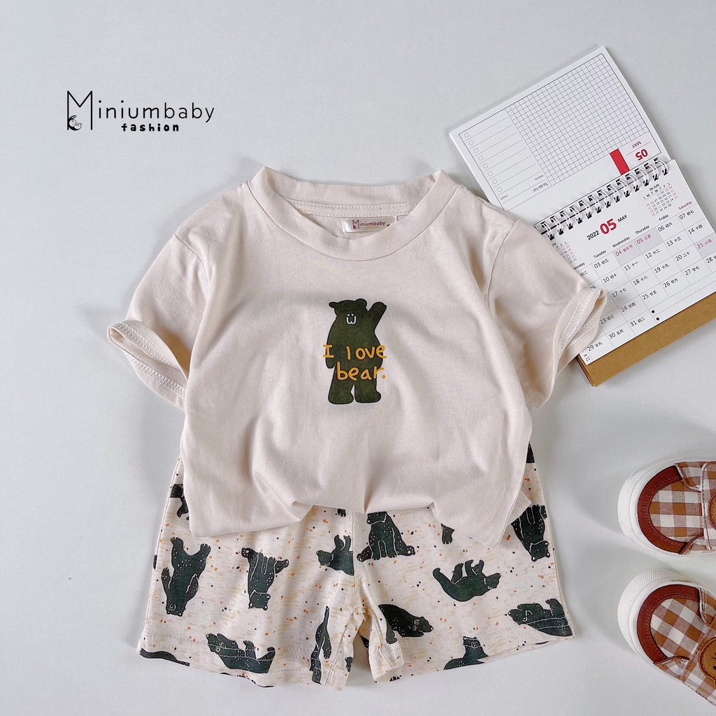 Bộ cotton unisex hoạ tiết xinh xắn cho bé, bộ thun mềm mát unisex
