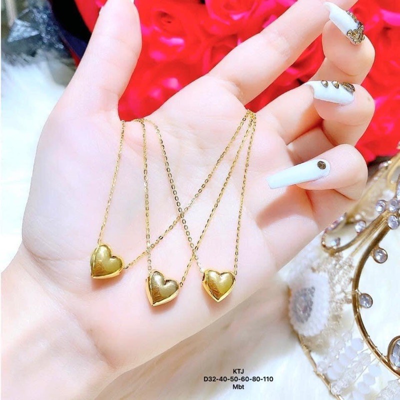 Dây chuyền tim phồng mẫu quốc dân vàng 10kara
