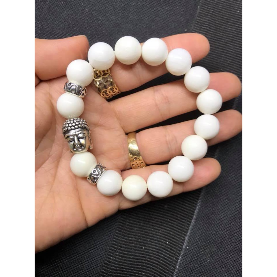 VÒNG TAY PHONG THỦY ĐÁ Tridacna mix phụ kiện cao cấp .12LY