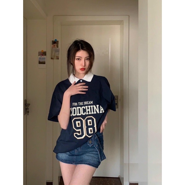 Áo polo cổ bẻ LKOD 98 màu xanh than form thụng tay lỡ unisex mùa hè mềm mịn Nhungkudostore