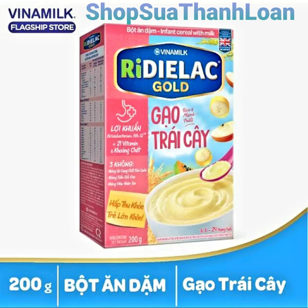 [HSD T3-2023] BỘT ĂN DẶM RIDIELAC GOLD GẠO TRÁI CÂY - HỘP GIẤY 200G