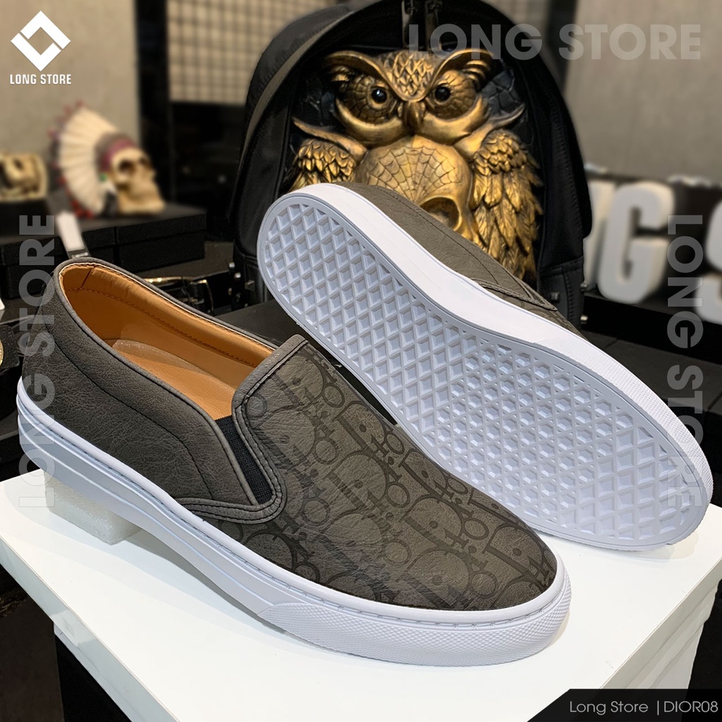 Giày lười nam đẹp da nhăn cao cấp LONGSTORE giày slip on họa tiết trẻ trung đế tăng chiều cao 3cm GD650