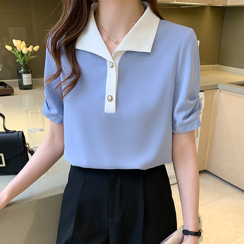 Sơ Mi Nữ Cổ Bẻ Tay Ngắn Phong Cách Hàn Quốc | BigBuy360 - bigbuy360.vn