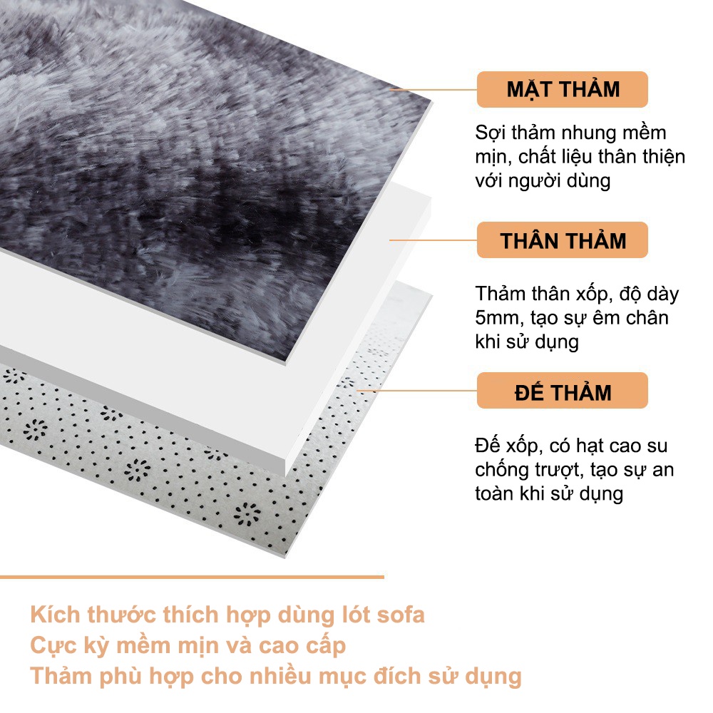 Thảm lông trải sàn phòng ngủ, thảm lông mềm trang trí phòng khách màu trắng cao cấp 160x 120cm, 120x 80cm