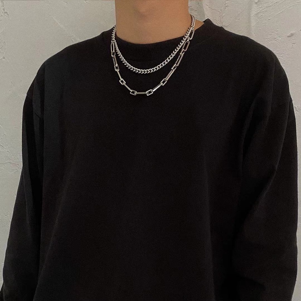 Dây chuyền thép titan hai lớp phong cách hip hop mới