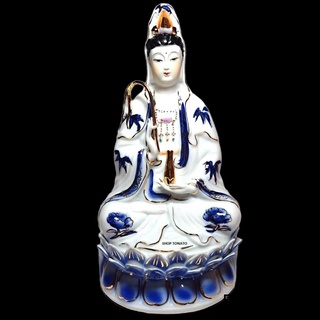 PHẬT QUAN ÂM NGỒI THỦY SEN XANH CAO 30CM