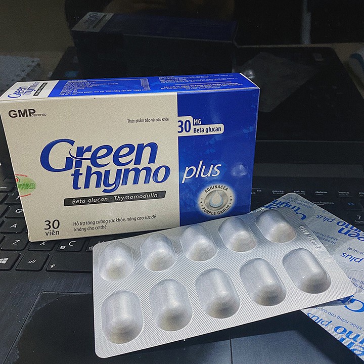Tăng cường miễn dịch Green Thymo plus Hộp 30 viên có thêm Thymodulin beta glucan và tía tô tăng sức đề kháng