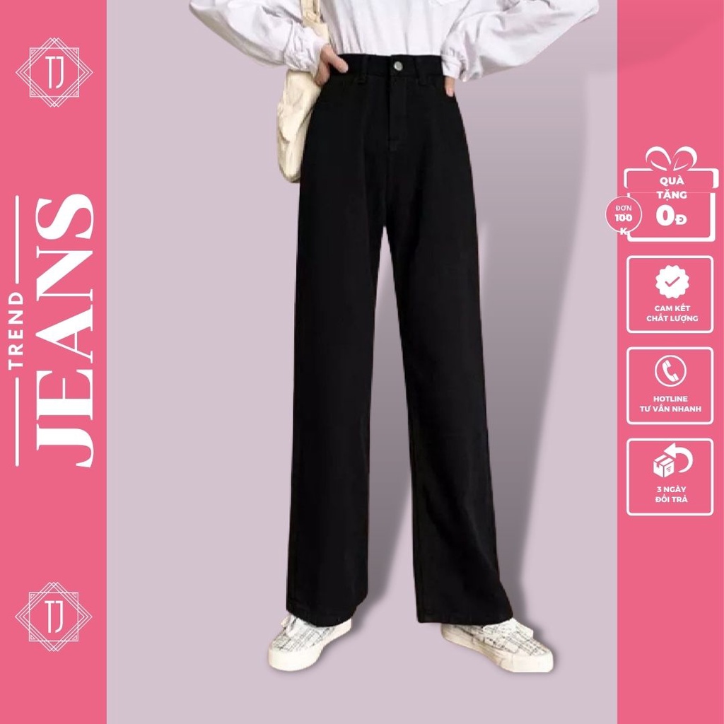 Quần Jeans ống rộng nữ TREAN JEANS, Quần bò nữ ống suông rộng baggy Ulzzang TR03 màu đen full phong cách Hàn Quốc 2022