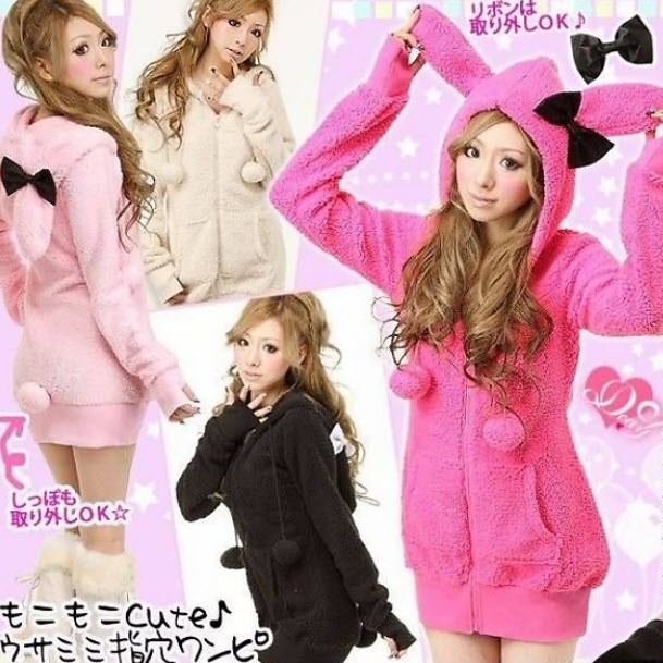 Áo Khoác Tai Thỏ Dễ Thương Form Dài Qua Mông Áo Nỉ Lông Cừu Có Hình Tai Thú Hoạt Hình Cute