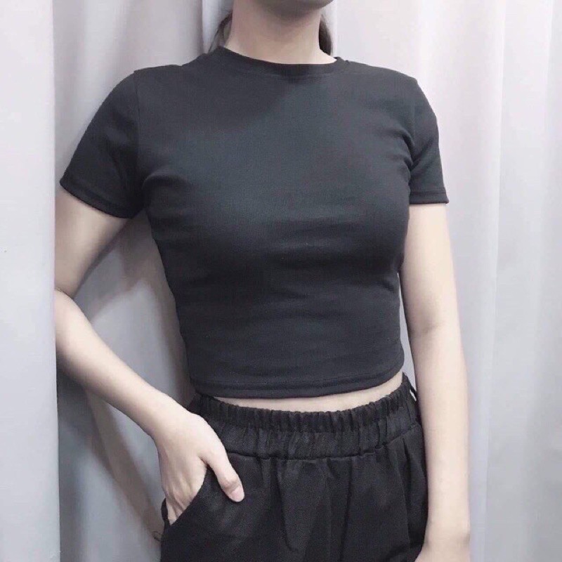 Áo croptop nữ trơn basic co giãn áo thun cộc tay ulzzang  cọc tay unisex